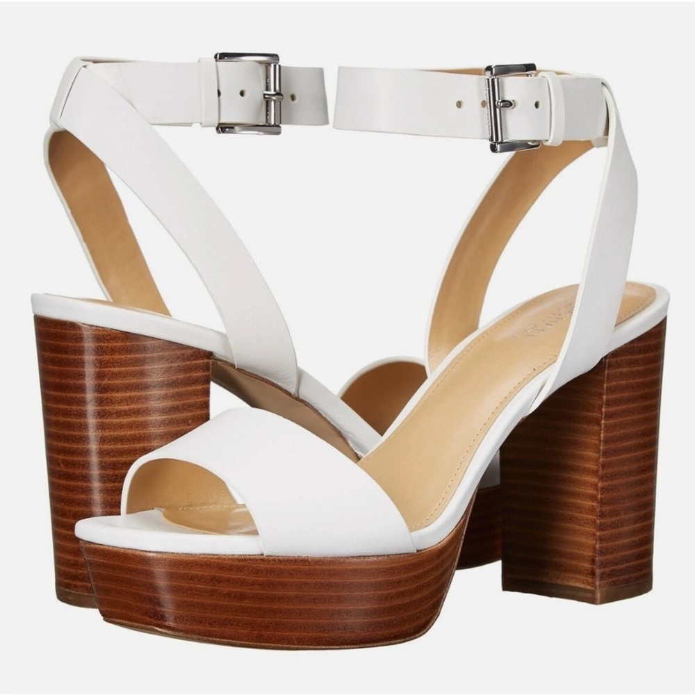 MICHAEL KORS White Leather and Wood Platforms